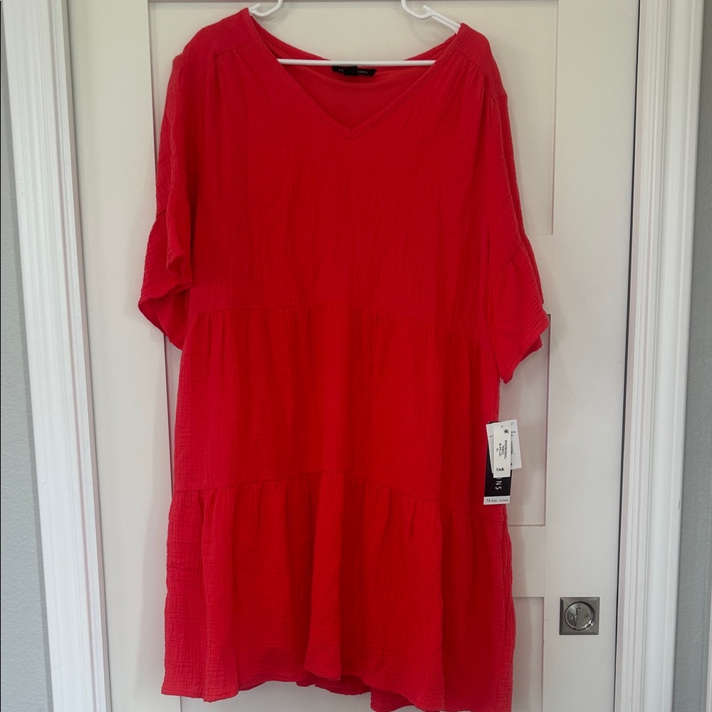 Perceptions woman short sleeve gauze dress coral 1x nwt